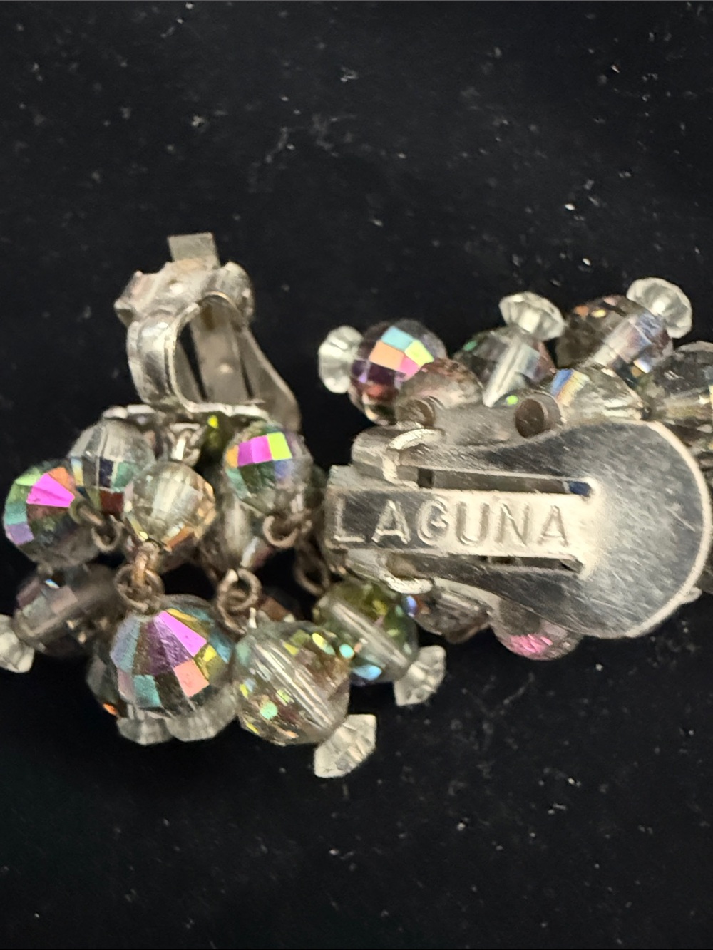 Laguna Vintage Mid-century Aurora Boreali Crystal Cluster Clip-On Earrings - Picture 2 of 3
